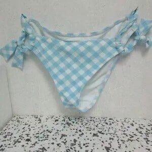 Adore Me Womens Style #07831 Bikini Swim Bottoms Blue/White Checkered Large NWOT